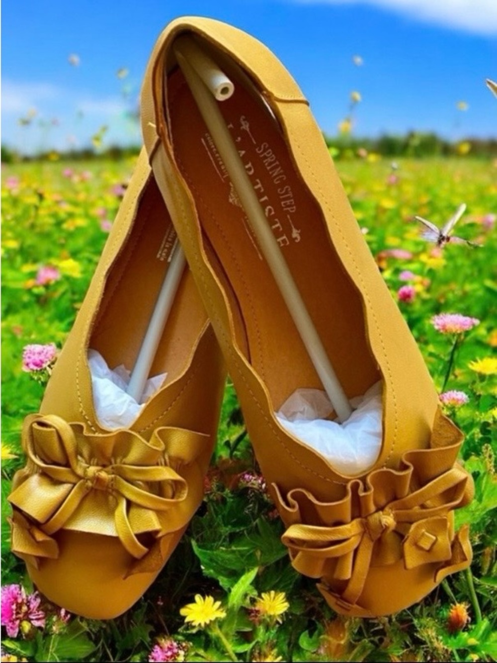 SPRING STEP L’ARTISTE LOUISA  BALLERINA FLATS YELLOW LEATHER SZ 37 EU / 6.5-7 US